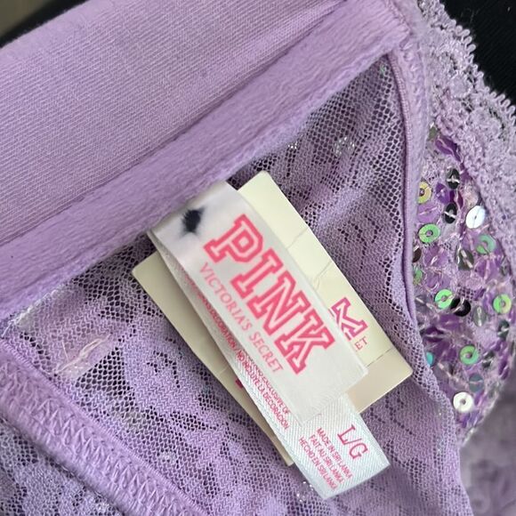 Victorias Secret Pink Strapless Bling Sequin Lace Unlined Bandeau Bralette bra - Picture 5 of 5